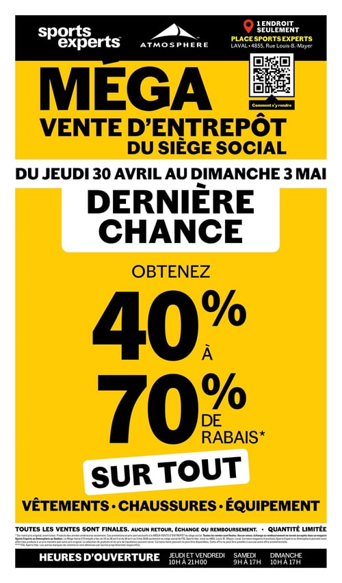 Circulaire Sports Experts - Méga Vente d'Entrepôt du Siège Social - Page 1
