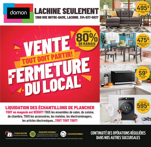 Circulaire Meubles Domon - Vente de fermeture, Lachine seulement - Page 1