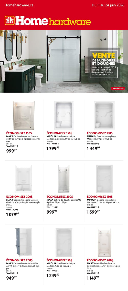 Circulaire Home Hardware - Vente de Baignoires et Douches - Page 1