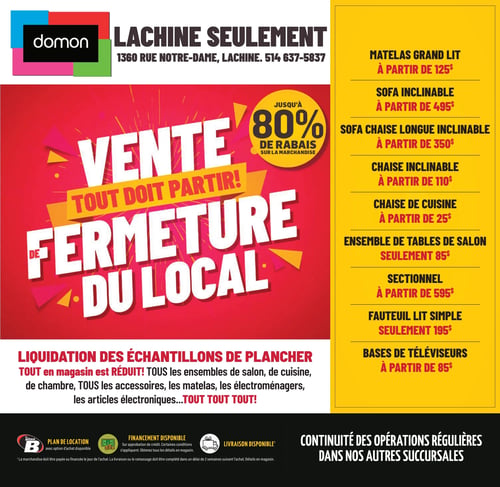 Circulaire Meubles Domon - Vente de fermeture, Lachine seulement - Page 1