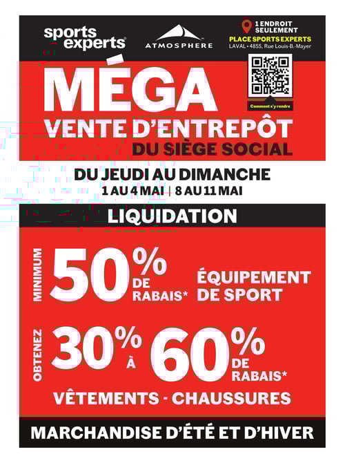 Circulaire Sports Experts - Méga Vente d'Entrepôt du Siège Social - Page 1