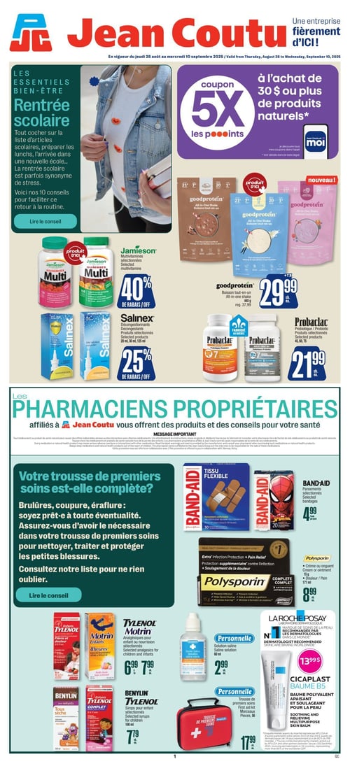 Circulaire Jean Coutu - Essentiels bien-être Rentrée Scolaire - Page 1