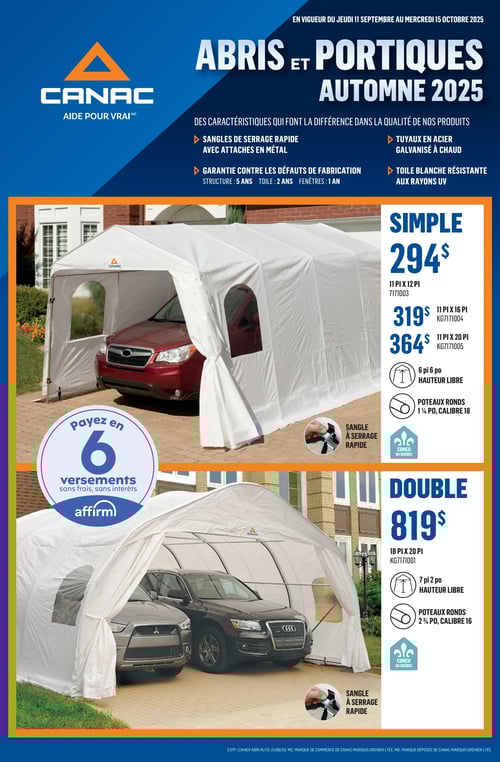 Circulaire Canac - Abris et Portiques Automne 2025 - Page 1